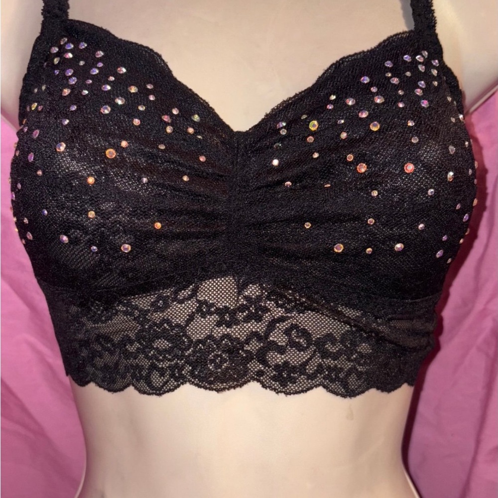 Victoria’s Secret iridescent rhinestone bling black Bralett size small